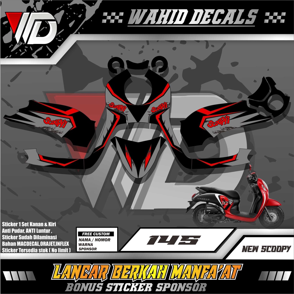 145 Decal stiker sepeda motor honda scoopy 2021 2022 2023 free riques desain ganti warna atau nama