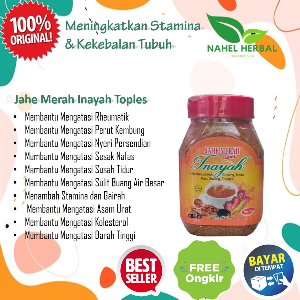 Suplemen Penggemuk Badan - Jahe Merah Inayah Instan Toples 330 Gram Plus Habbatussauda Original Bpom