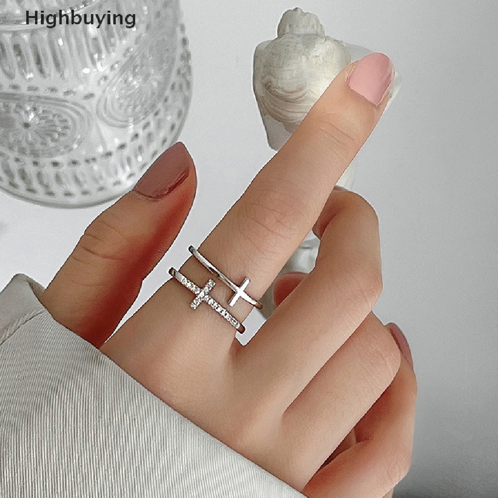 Hbid Cincin Jari Telunjuk Terbuka Zirkon Kedip Silang Ganda Untuk Wanita Fashion Perhiasan Hadiah Glory