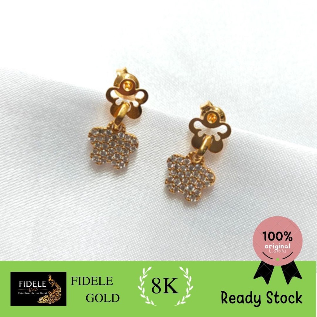 ANTING BUNGA KRAWANG PERMATA GIWANG PERMATA GIWANG EMAS ASLI KADAR MUDA 375