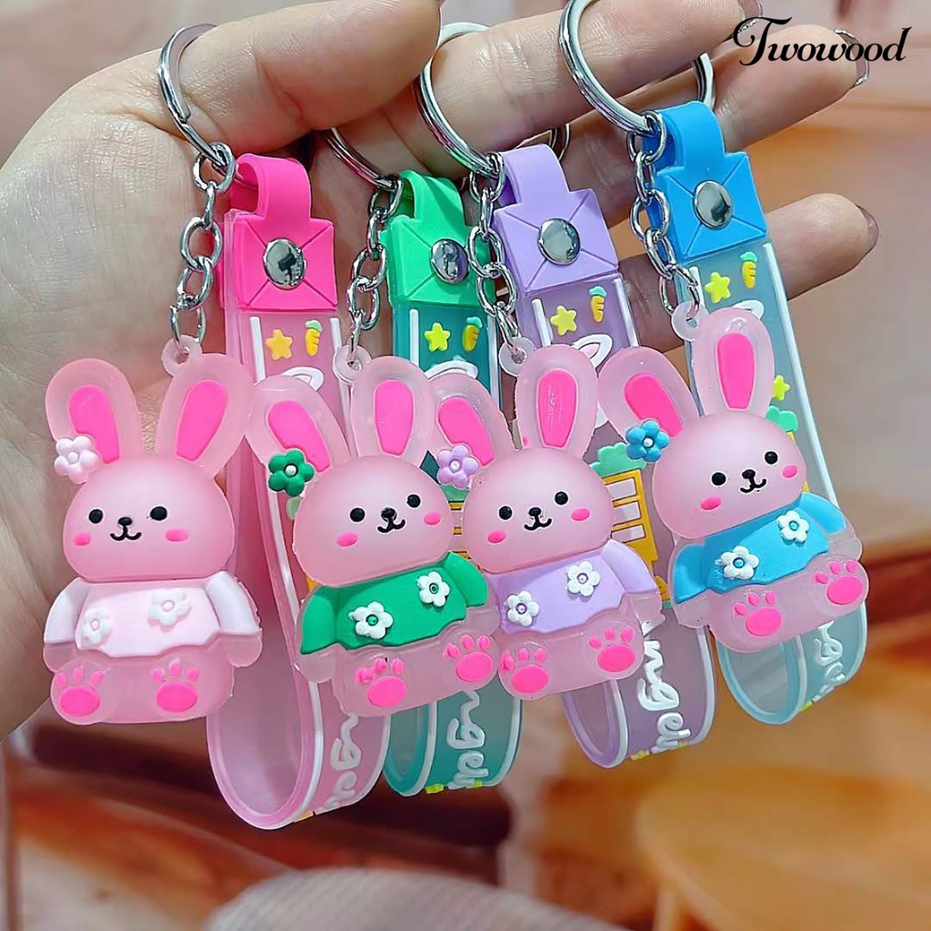 Twowood Rabbit Keychain Colorful Kartun Hewan Stainless Portable Hias Kekinian Bintang Wortel Bunga Rabbit Key Ring Schoolbag Decor