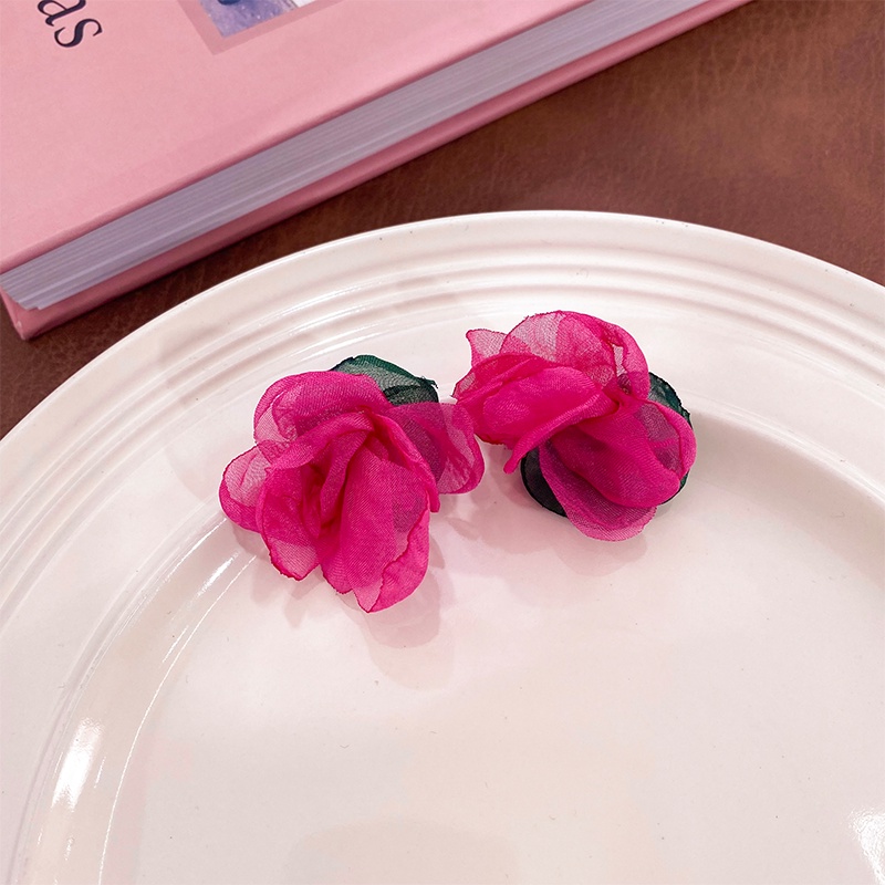 Pink Stud Earrings Ladies Anting Halus Anting Bunga Hati