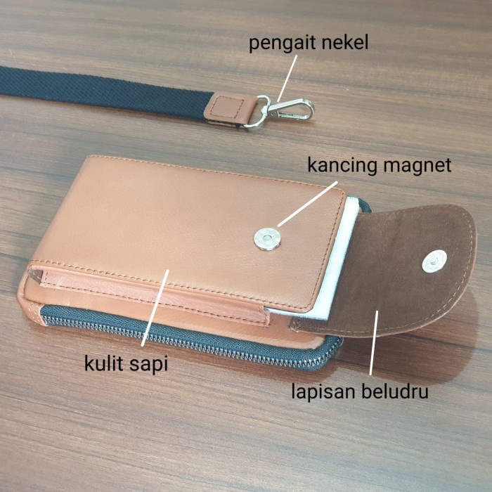 Korting Sling Bag Mini Pria Wanita Kulit Asli Cokelat 06