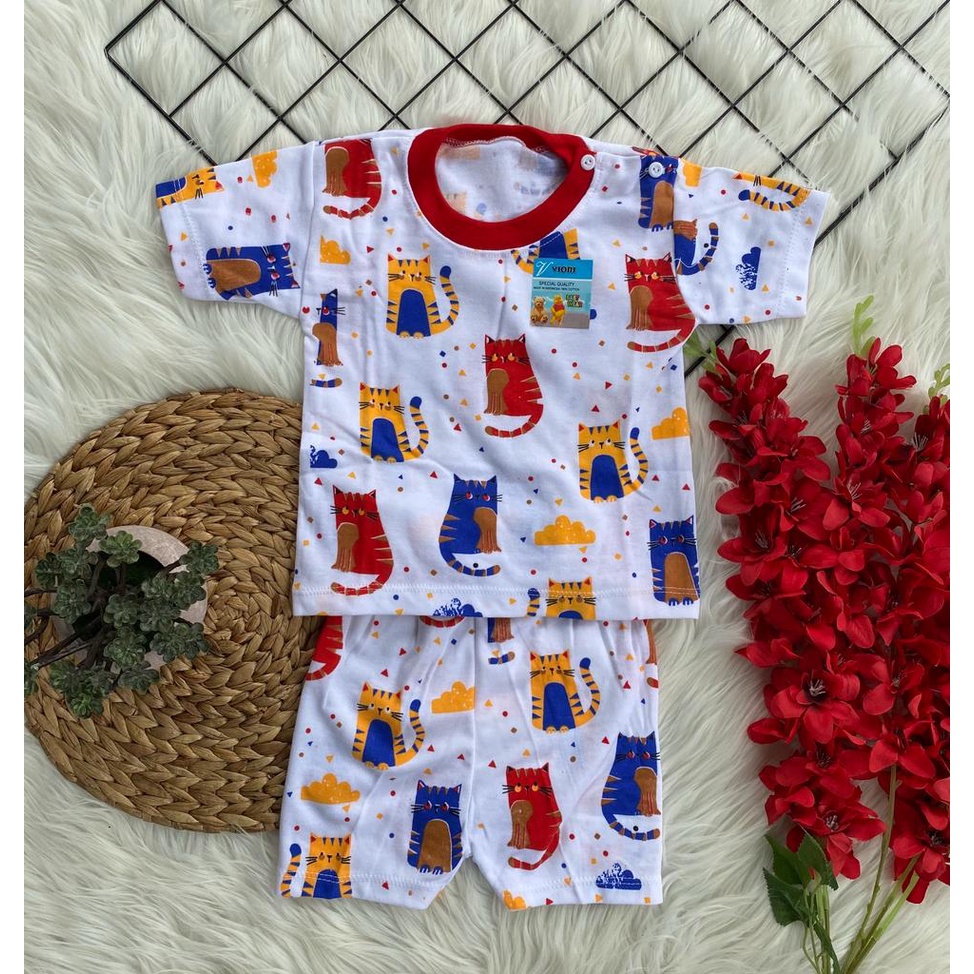 baju anak murah lucu motif kucing setelan pendek 3-18 bulan (PD008)