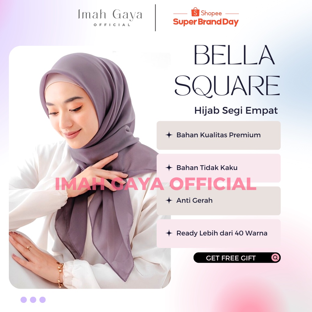 Bella Square Polycotton 115 X 115 Jahit Neci Premium 50 Warna Hijab Segi Empat