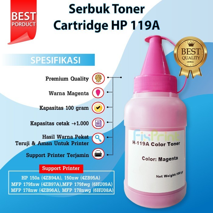 Serbuk Toner Cartridge XP 119A Black Cyan Magenta Yellow 1x Refill