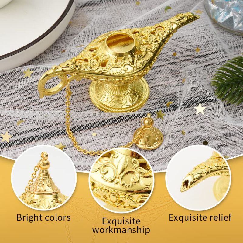 Magic Lampu Ajaib Metal Carved Hollow Lampu Aladdin Lamp Magic Genie Light Wishing Pot Decor