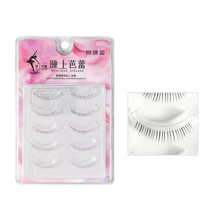 F99 - Lower Eyelash Natural Simulation 5 Pairs Short Japanese Transparent Stem False Eyelashes Daily Makeup Eyelash