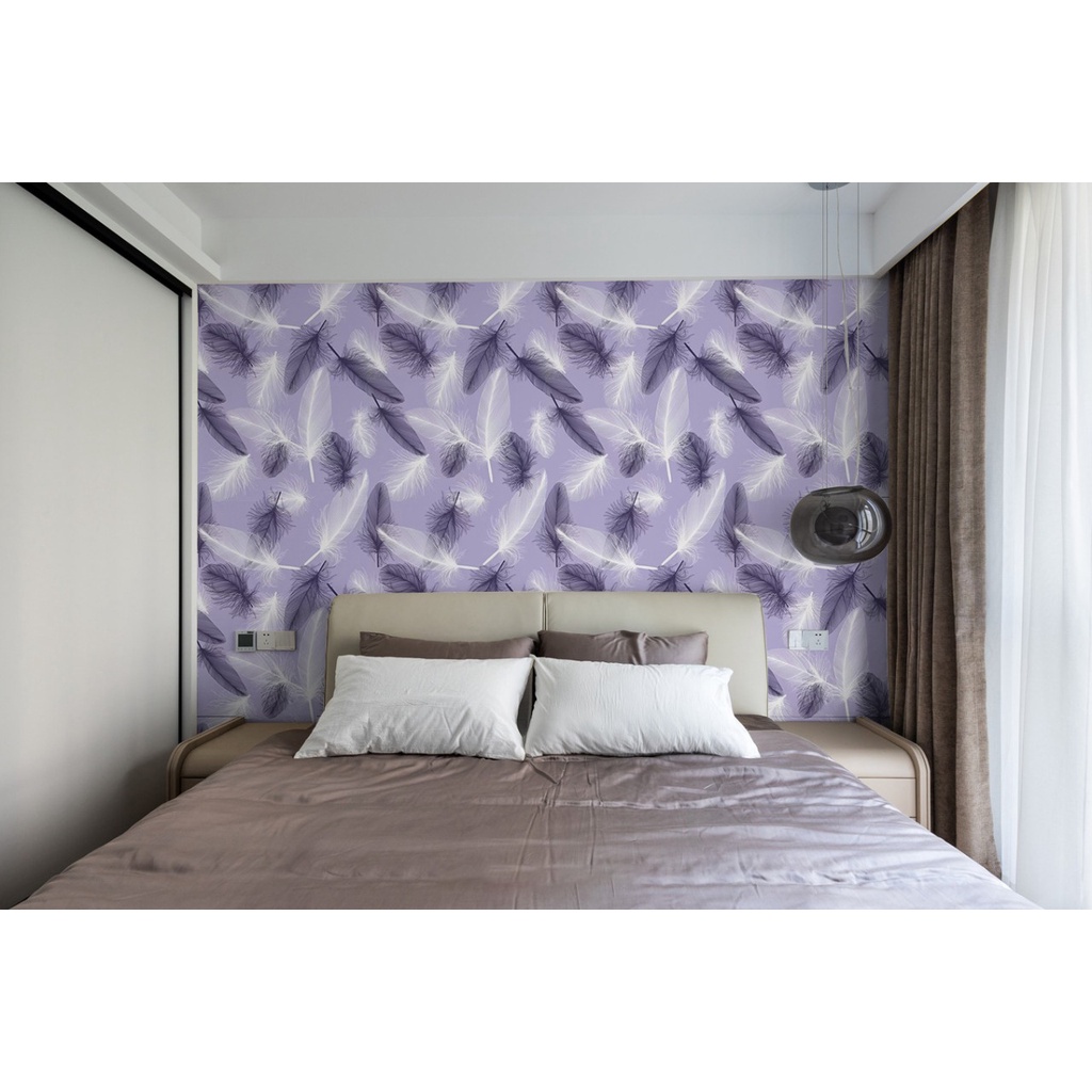 Wallpaper Dinding Motif Bulu Ungu Putih