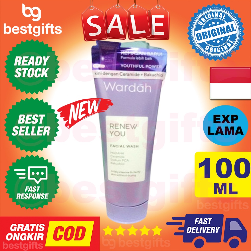 WARDAH RENEW YOU ANTI AGING FACIAL WASH WITH NATURAL AHA PEMBERSIH WAJAH MENCERAHKAN KULIT MUKA 100 ML