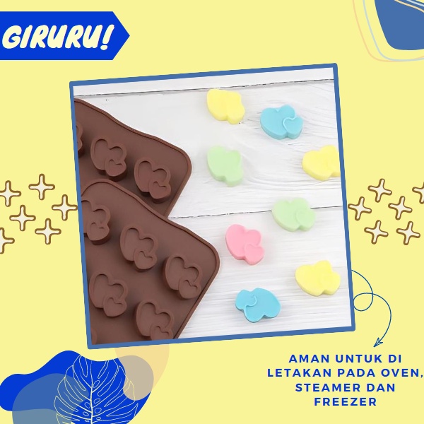 Cetakan Coklat Silikon Love double / Cetakan Coklat 15 Lubang Silikon  Molds Baking Chocolate