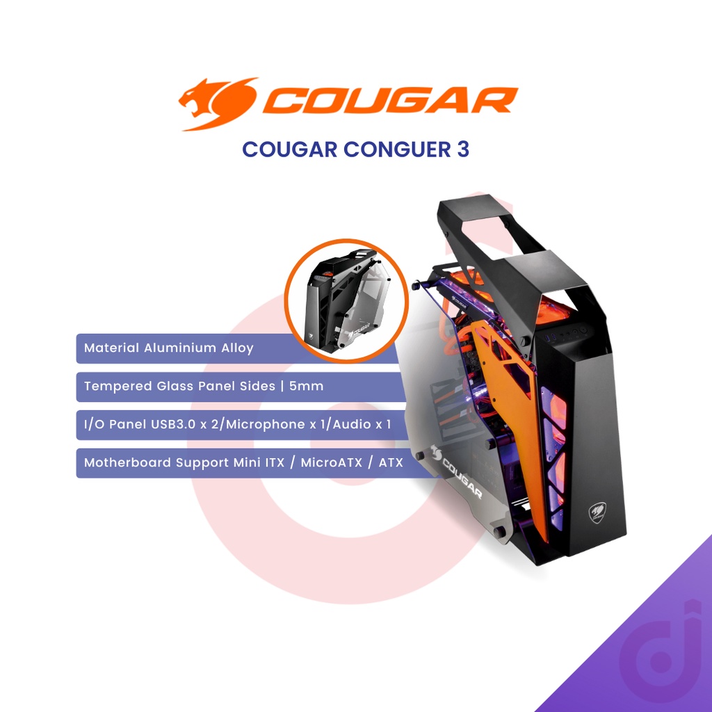 CASING COUGAR CASE PC CONQUER 3 FAN MID TOWER FREE 3 LED FAN TEMPERED GLASS