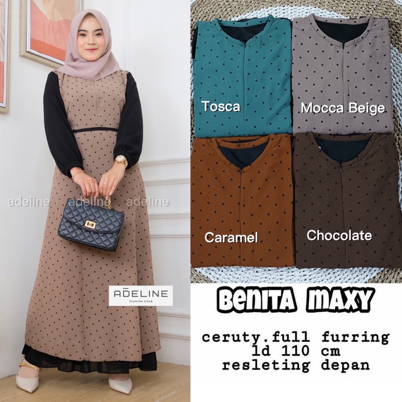 Benita Polka Maxy LD110 - Gamis Ceruty Full Furing Babydoll Premium / Bonita Maxy Serra Dress / 516-7100