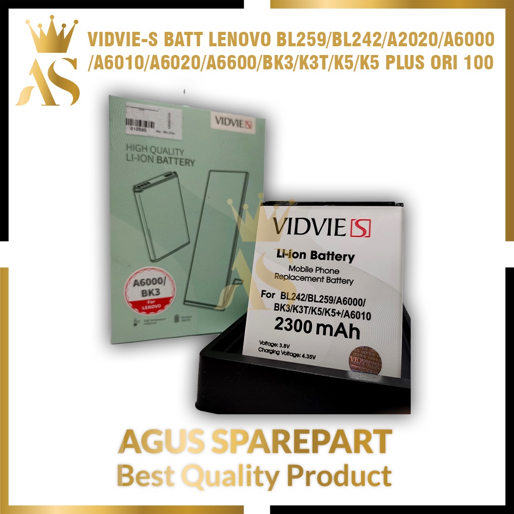 VIDVIE-S BATERAI LENOVO BL259 / BL242 / A2020 / A6000 / A6010 / A6020 / A6600 / BK3 / K3T / K5 / K5 