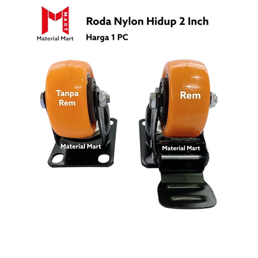 Roda Nylon 2 Inch Hidup | Roda Kastor Nylon 2&quot; Rem | Roda Etalase Trolley | Material Mart