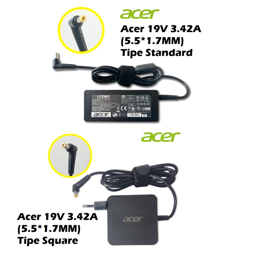 ORIGINAL ADAPTOR ACER 19V 3.42A (5.5x1.7MM) E14 E5 475 E5 475G E1-421 E1-431 E1-451 E1-471 4710 4730 4730G 4720 4732 ORIGINAL