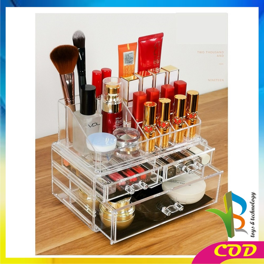 RB-K16 Kotak Make Up Acrylic + 3 Laci Rak Kosmetik Organizer / Rak Serbaguna / Storage Box Cosmetic