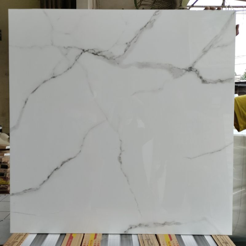 GRANIT 80X80 PUTIH MARMER MARBLE CARARA GLOSSY