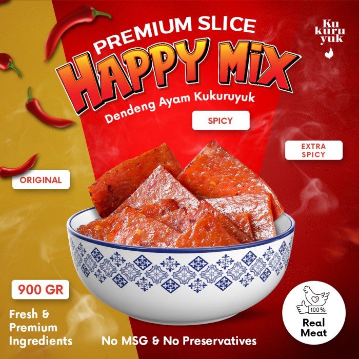 

⭐BISA COD⭐ HAPPY MIX Paket 900Gr Variant Dendeng Kukuruyuk - Kotak 3 Rasa