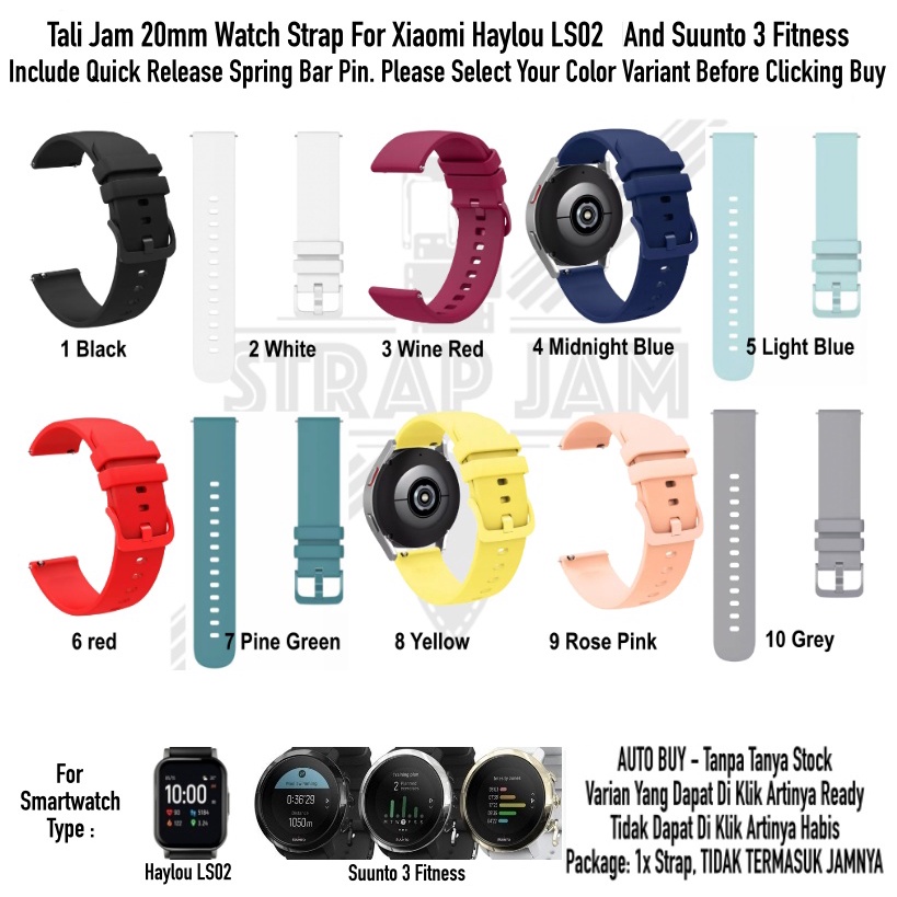 PWK Tali Jam Tangan Haylou LS02 / Suunto 3 Fitness - Strap 20mm Silikon Warna Ceria