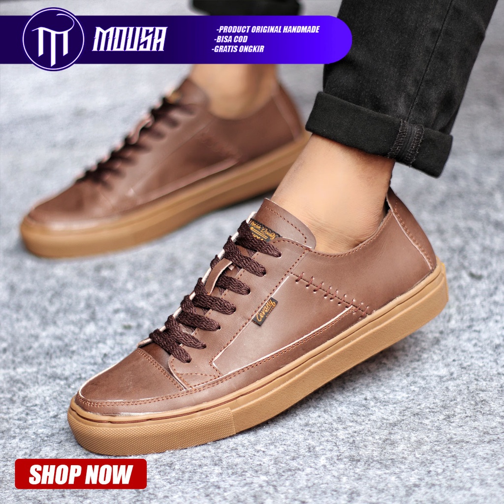 Sepatu Sneakers Casual Pria Kulit Asli Kerja Hitam Mousa Dante Low