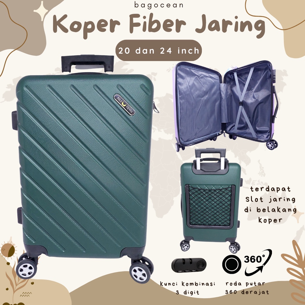 Koper Fiber Polo Viena Motif garis + Jaring (space tambahan) MURAH / Koper Fiber Polo Size 20 Inchi Size 24 Inch ORIGINAL / Fiber POLO VIENA CABIN GARIS VERTIKAL + Jaring 20&quot; 24&quot; / Koper Hard Cover Polo BARU / Koper Hard Cover Fiber Size Kabin Size Bagasi