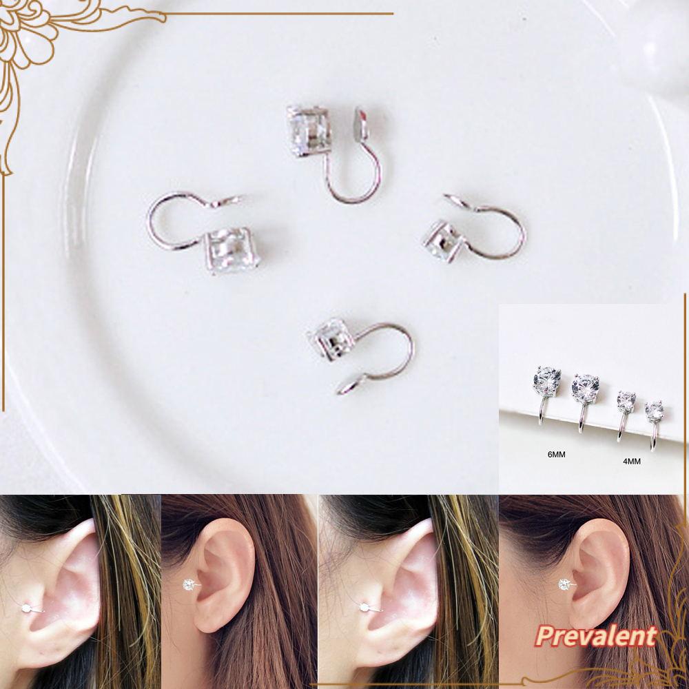 Preva 1/2Pcs Manset Telinga Zirkon 6mm 4mm Pesta Wanita Pria Perhiasan Non Piercing