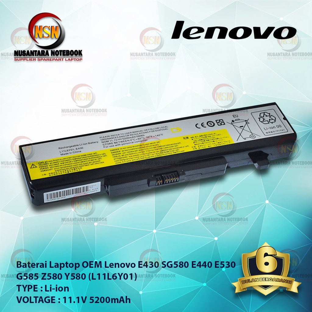 Baterai Laptop Lenovo E430 SG580 E440 E530 G585 Z580 Y580 L11L6Y01 OEM