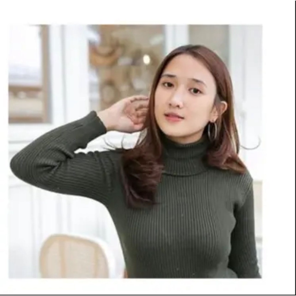 Belleza outlet baju rajut Cardigan rajut atasan wanita Lea turtleneck kerah Tinggi