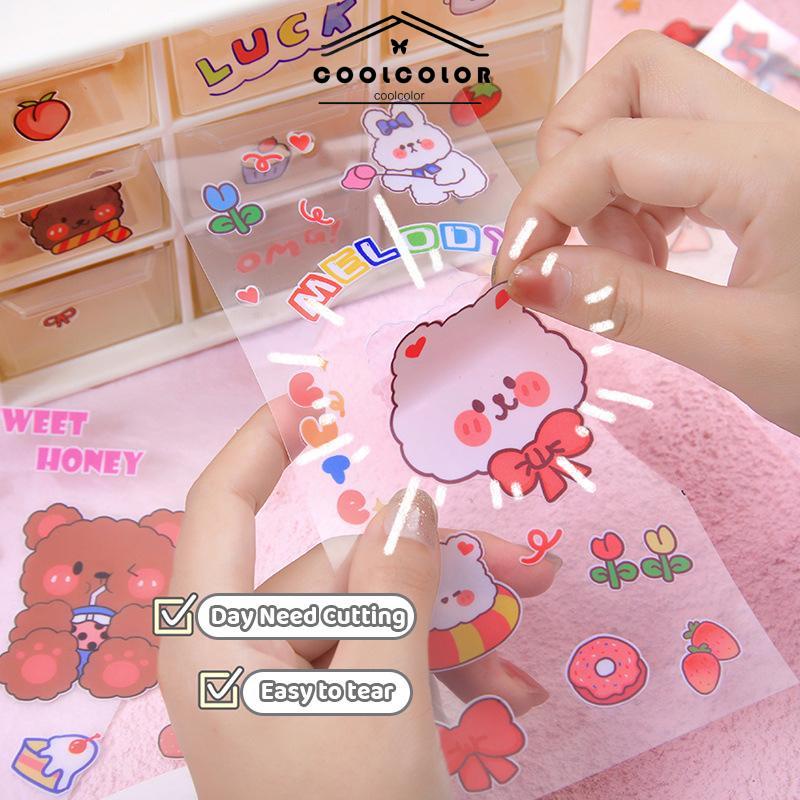 COD❤️Kartun Lucu Stiker Buku Pegangan Bahan Stiker Dekorasi Transparan Gelas Air Alat Tulis- cl