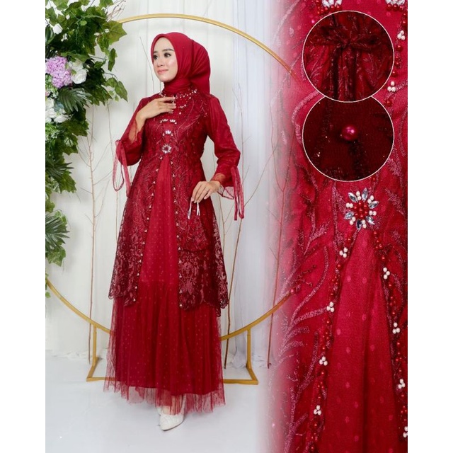 Permata Olshop / Kebaya Gamis Ayudia JN / Gamis Brukat Tulle Modern Terbaru /Kebaya Kondangan /Gamis Pesta Mewah / Gamis Modern / Gamis Payet