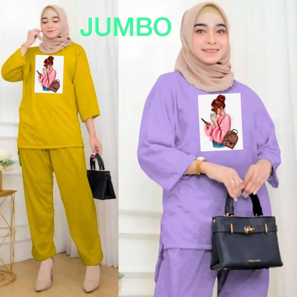 ONE SET WANITA KEKINIAN SETELAN BAJU DEWASA VIRAL BAJU SANTAI PEGANG HP