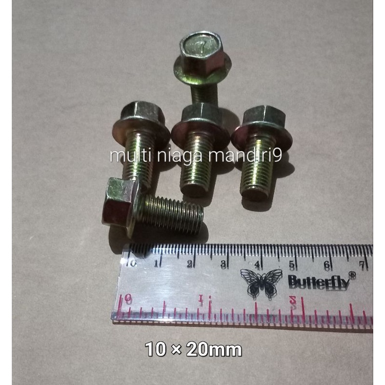 ( satuan ) baut 14 topi / baut flange bolt m10 × 20mm baja kuning kunci 14mm / baut flange bolt / ba