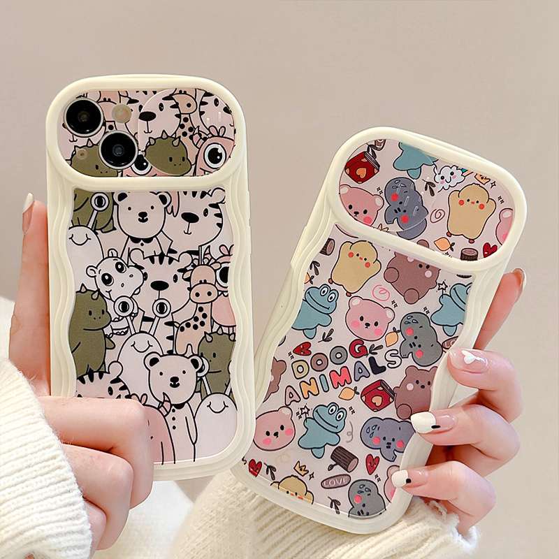 Full Animal Dinosaur Push The Window Cover Soft Case iP iPhone 11 12 13 14 Pro Max + Plus Wavy Casing Apple