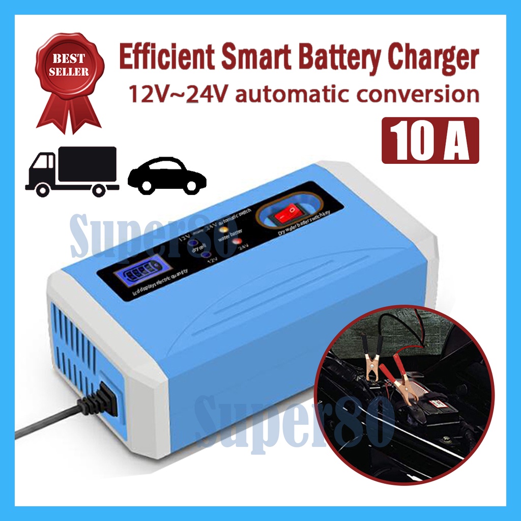 Alat Cas Aki 12V-24V 10A Charger Accu Otomatis Mobil Truk Kapal Casan