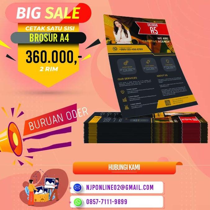 

Cetak Brosur A4 (1Sisi ) 2 rim / 1000 lbr | Art Paper 120 gr Murah !