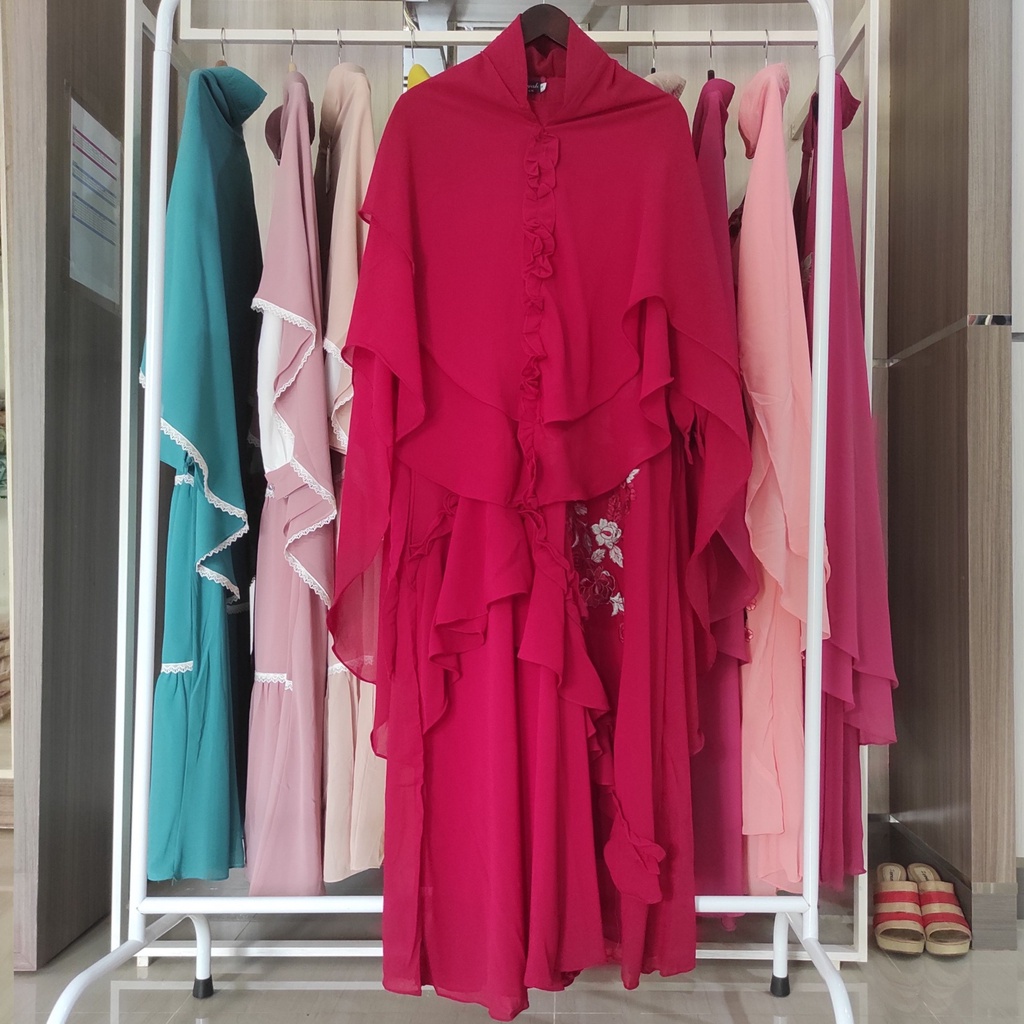 Gamis Syari Ceruty Babydoll Seruty Bordir Ibu ibu Mewah Fashion Muslim Wanita Pesta Jumbo LD 120