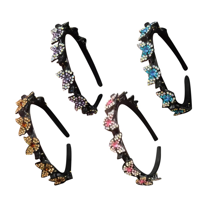 Anti-slip Hairband Berlian Imitasi Kupu-Kupu Ikat Kepala Wanita Rambut Band Hoop Cakar Klip Poni Ganda Gaya Rambut Mengepang Alat