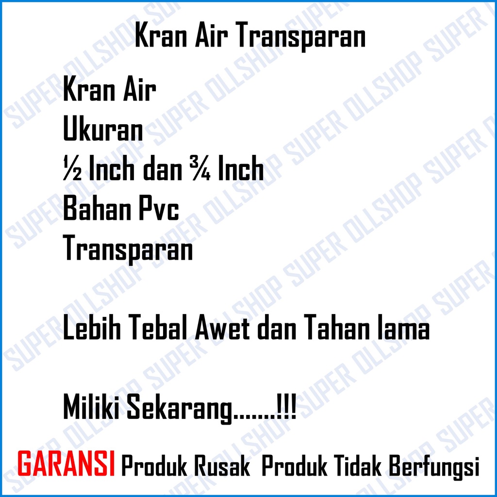 Kran Tembok PVC Transparan 1/2&quot; Inch 3/4 Inch / Keran Air Plastik / Kran Air Bening Baling Segi 3/ Kran Keran Tembok Baling