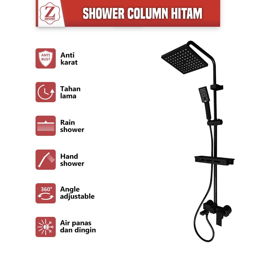 Shower column set panas dingin shower tiang set kamar mandi mewah warna hitam doff shower column