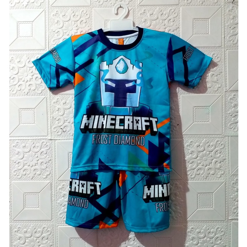 baju setelan lengan pendek anak-anak minecraft FROST DIAMOND game / minecraft FROST DIAMOND game set