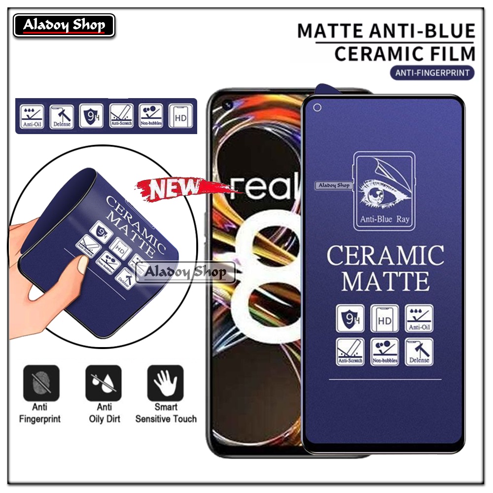 PAKET 3IN1 Anti Gores Blue Matte Anti Glare Realme 8i + Tempered Glass Camera dan Skin Carbon