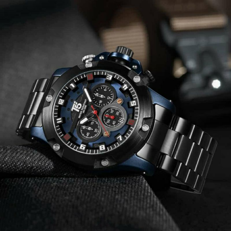 jam tangan pria T5 H3760G Rantai Black Blue Chrono aktif Original