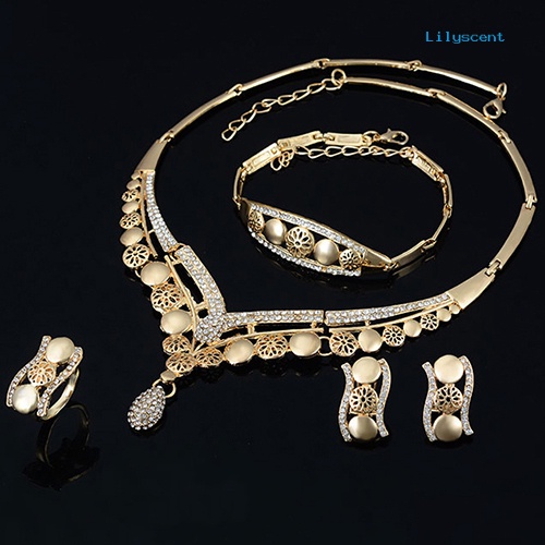 [LS] Hadiah Pengantin Wanita Bunga Bulat Drop Kerah Kalung Gelang Cincin Anting Set