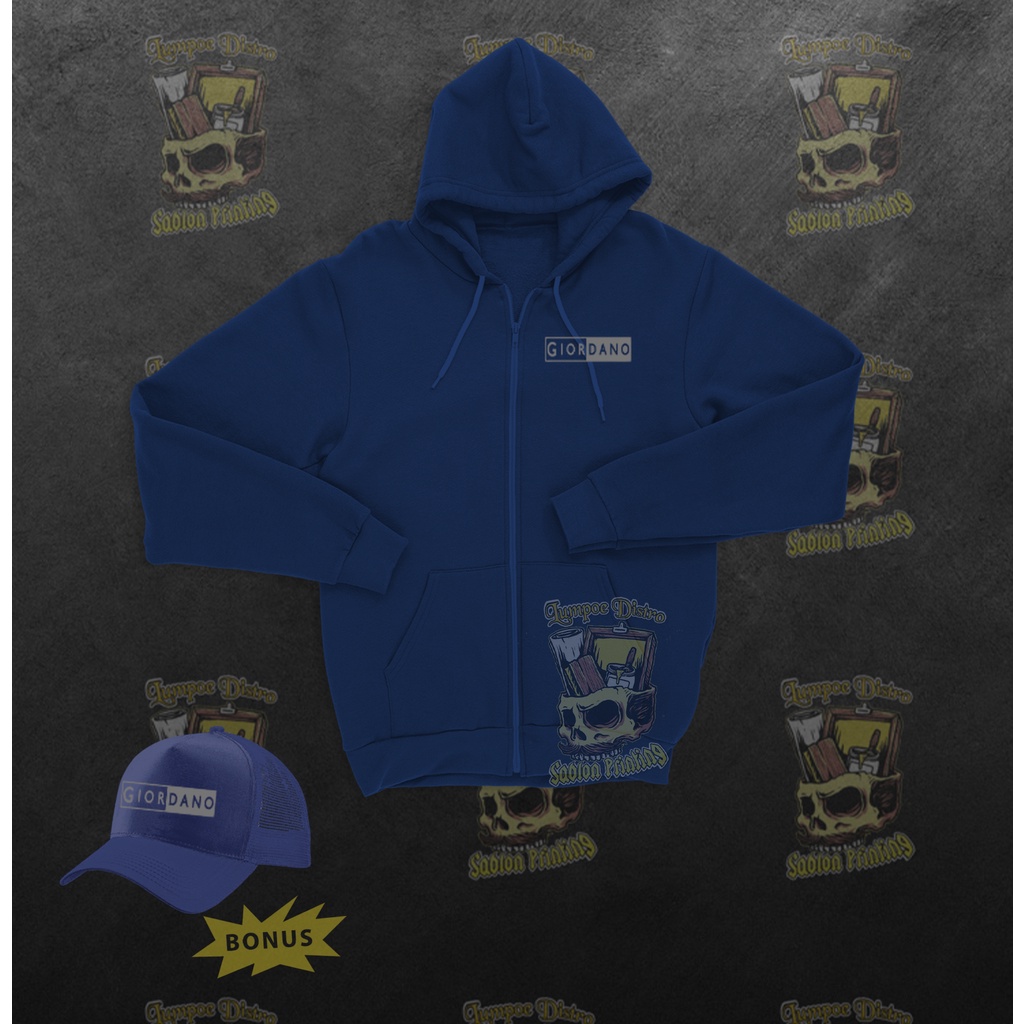 Free TOPI Zipper Giardano blok Quality Silver Premium Baju Tshirt Lengan Tebal Crewneck Branded Orig