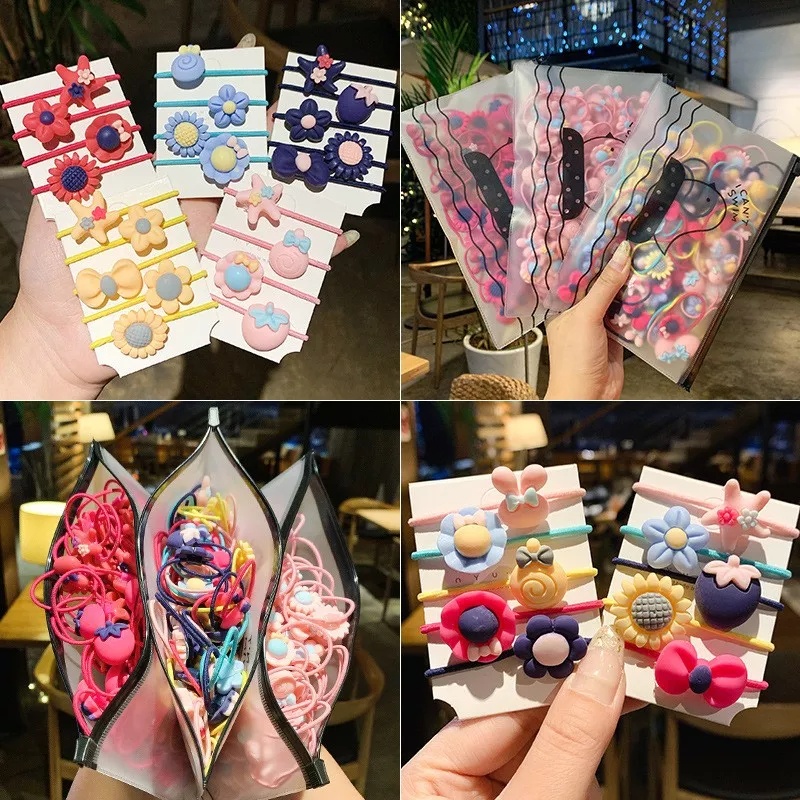 ( Fy ) Ikat Rambut Isi 20 PCS Free Pouch Bahan Karet Warna-Warni Gaya Korea untuk Anak Perempuan