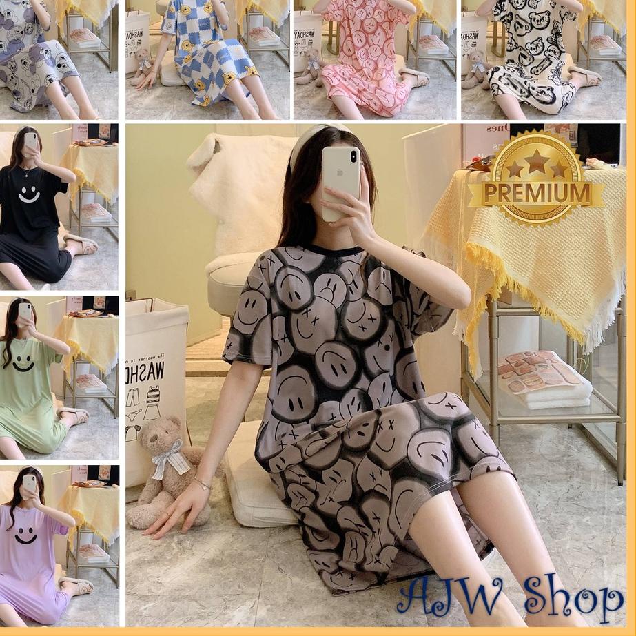 AJW Shop Daster Lengan Pendek Wanita Kekinian | Daster Import Panjang Lengan Pendek | Daster Wanita 