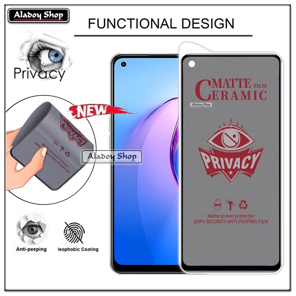 Tempered Glass Anti SPY Oppo Reno 8 5G Anti Gores Privacy + Tempered Glass kamera dan Skin Carbon