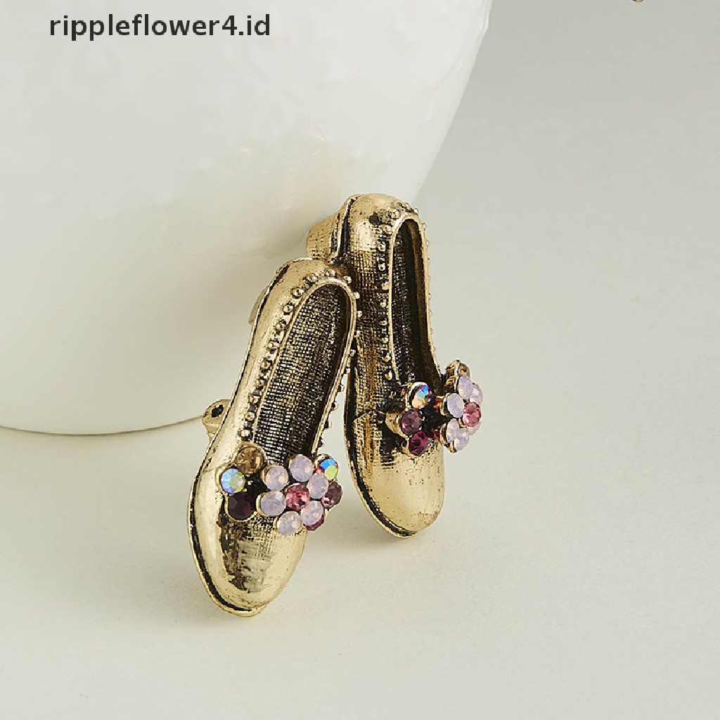 {rippleflower4.id} Retro Vintage Sepatu Bros Pink Berlian Imitasi Bunga Ikatan Simpul Sepatu Bros Pin~