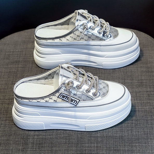 Sepatu Sneakers Wanita Tinggi Transparan Sepatu Cewek Korea Tali Silver Kekinian SP-206